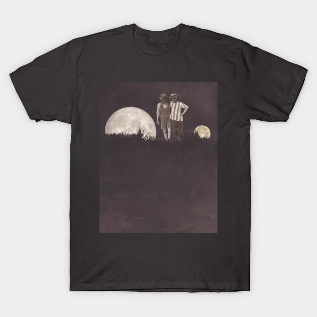 Moon on a Meadow Dream Surreal Vintage Photography 1920's T-Shirt by oknoki